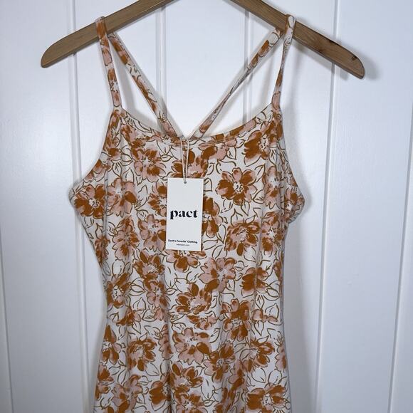 Pact Women's Fit & Flare Midi Dress Large Cream Orange Floral Organic Cotton NWT - Picture 8 of 15